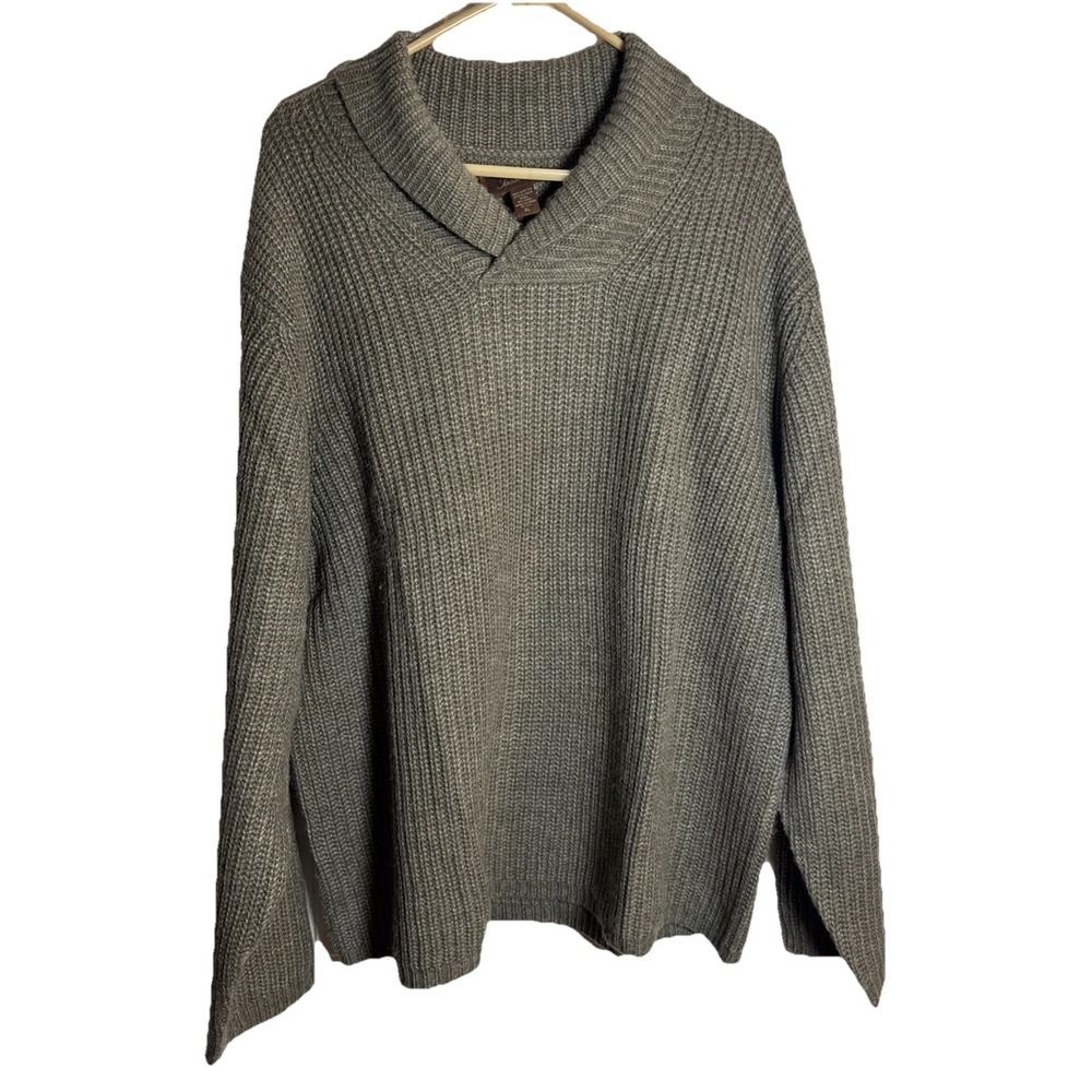 Tasso Elba XL Olive Alpaca Wool Blend Shawl Collar Ribbed Knit‎ Sweater